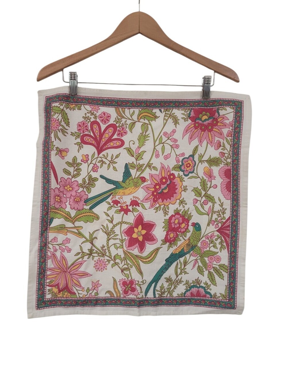 Vintage Style Boho Floral Bird Cloth Napkin Block Print Chintz Cotton Tea Towel